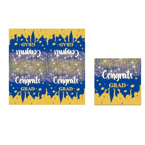 2026 Graduation Party Tableware Set, Congrats Grad Blue Gold Decorations, Banner, Plates, Napkins, Cups, Tablecloth for Grad Party Supplies (D)