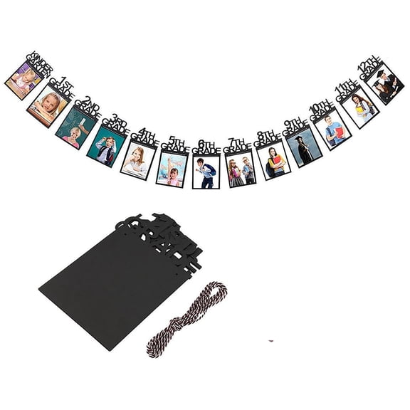 2026 Graduation Photo Banner, School Year Memory Banner for Kindergarten to 12th Grade, 4R Picture Display Garland for Graduation Party Decorations with Lights, Black 9.8ft