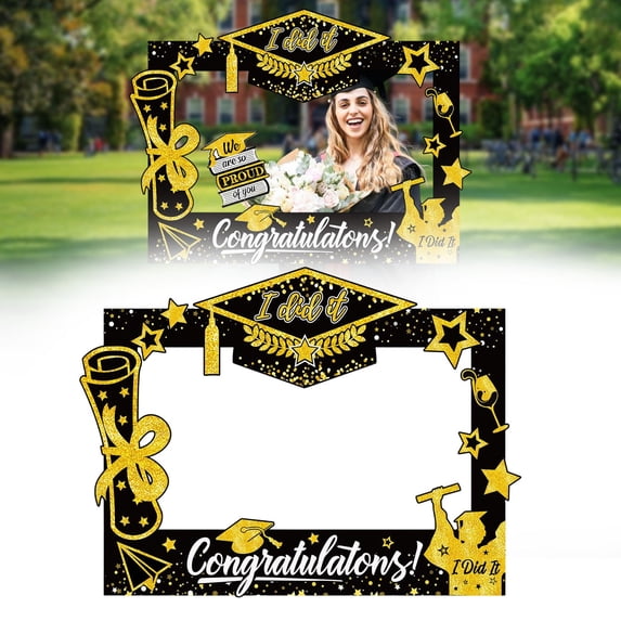 2026 Graduation Photo Booth Props, Black Gold Graduation Photo Prop Frame & Grad Photo Booth Props, Funny Grad Party Selfie Props, Selfie Photo Frame for College Grad, Photo Frame