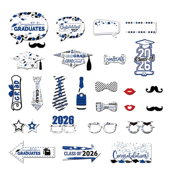 2026 Graduation Photo Booth Props Kit, 25Pcs Paper Props 1 Large Photo Frame, Class of 2026 Party Decorations, High School College Graduation Supplies, Festive Photography Backdrop Accessories