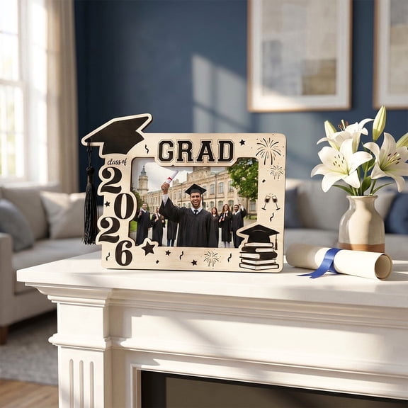 2026 Graduation Photo Frame, 4x6 Wooden Class of 2026 Graduation Picture Frame for High School College Graduation Gifts, Tabletop Desktop Display Graduation Party Decor Keepsake