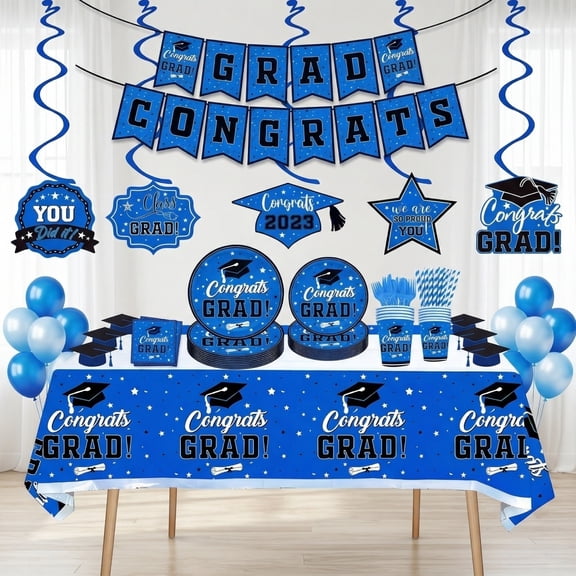 2026 Graduation Plates and Napkins – Blue Graduation Decorations Class of 2026 Disposable Paper Plates, Napkins and Forks for Congrats Grad Party Decorations