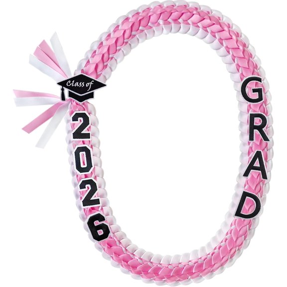 2026 Graduation Ribbon Leis, Class of 2026 Bracelets, Handmade Double Braided GRAD Leis Bracelets, Graduation Leis Accessories for High School College GRAD Party Supplies,Pink and White