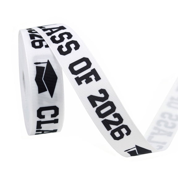 2026 Graduation Ribbon White Black Twill Ribbon, Class of 2026 Graduation Ribbons, 7/8 Inch x 10 Yards Black White Grosgrain for Gift Wrapping Hair Bow Party Decor,C-style,354"