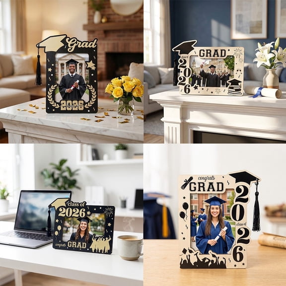 2026 Graduation Season Wooden Photo Frame With Tassel Hollowed Out Desktop Decoration Commemorative Frame Graduate Party Display Stand Memory Keepsake