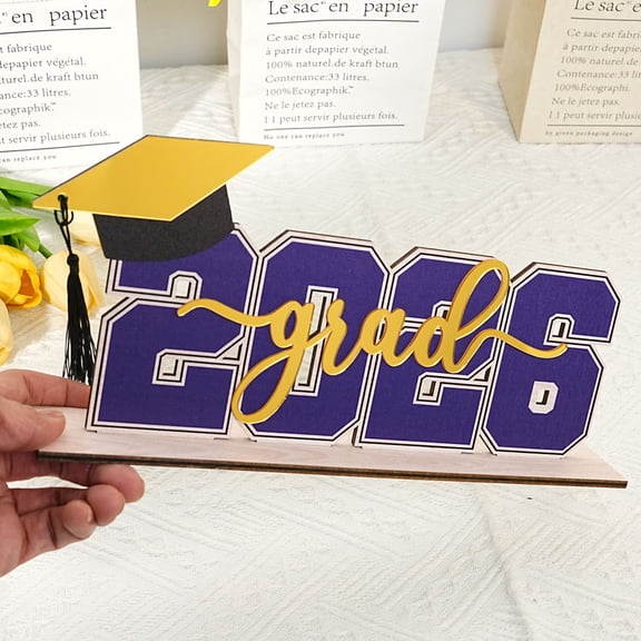 2026 Graduation Season Wooden Tabletop Display Stand Laser Engraved Decorative Ornament with Inspirational Message for Grad Party Gift Home Decor