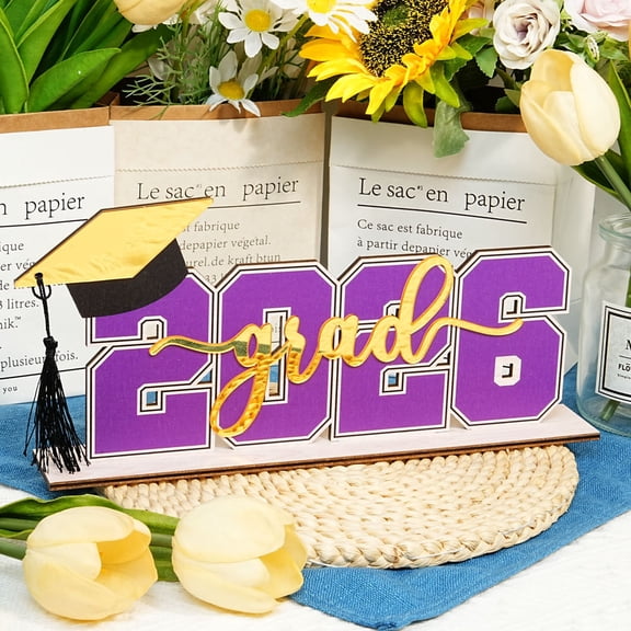 2026 Graduation Season Wooden Tabletop Ornament, Multifunctional Display Stand for Books, Photos, and Keepsakes, 11.81"x5.51"(Purple)