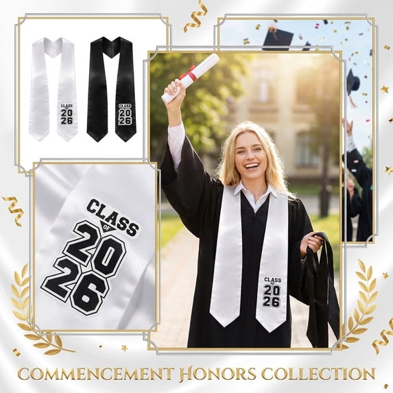 2026 Graduation, Senior Sashes Classof2026, Black Satin Ribbon, White Smooth Satin, Graduation Apparel Piece, 6Ft Length, Commencement Ceremony Supply, 1 Pc