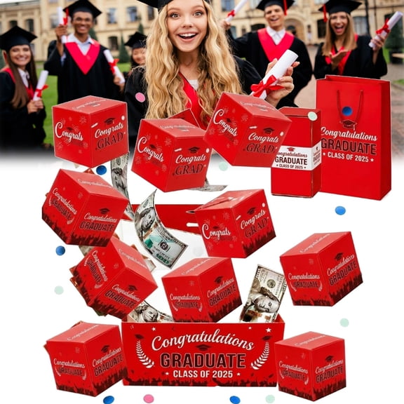 2026 Graduation Surprise Explosion Gift Box, Pop up Cash Money Holder, DIY Bouncy Confetti Card, Creative Memorable Present for Grad, Unique Party Favor Ideas,Empty Fillable Candy Bouquet(Red,10pcs)