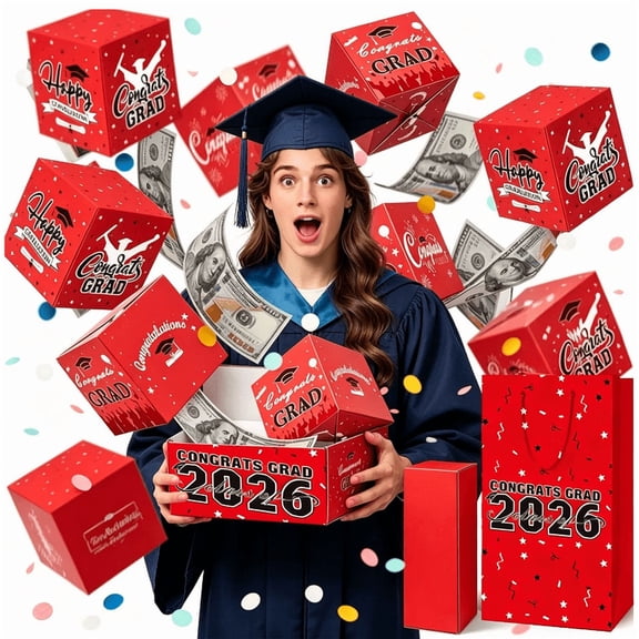 2026 Graduation Surprise Explosion Gift Box, Pop up Cash Money Holder, DIY Bouncy Confetti Card, Creative Memorable Present for Graduation Red
