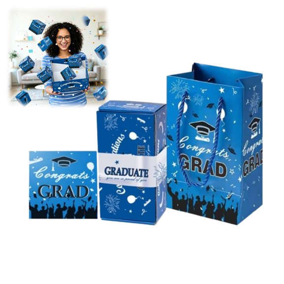 2026 Graduation Surprise Gift Box Explosion for Money - 10 Pcs Grad Pop Out Folding Bounce Money Gift Box with Confetti - Cash Gift Idea for Grad - Graduation Money Bank Party Supply Blue