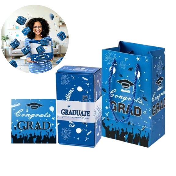 2026 Graduation Surprise Gift Box Explosion for Money - 10 Pcs Grad Pop Out Folding Bounce Money Gift Box with Confetti - Cash Gift Idea for Grad - Graduation Money Bank Party Supply Blue