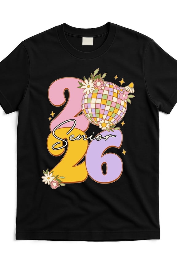 2026 Graduation T-Shirt | Retro 80s Disco Theme, Number 26 with Disco and Floral Print, Crew Neck, Casual Fit, Perfect for Adult Summer Weekend
