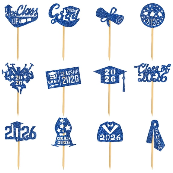 2026 Graduation Table Decor – 12Pcs Cake Topper & Party Decorations, Graduation Cap Shape Picks