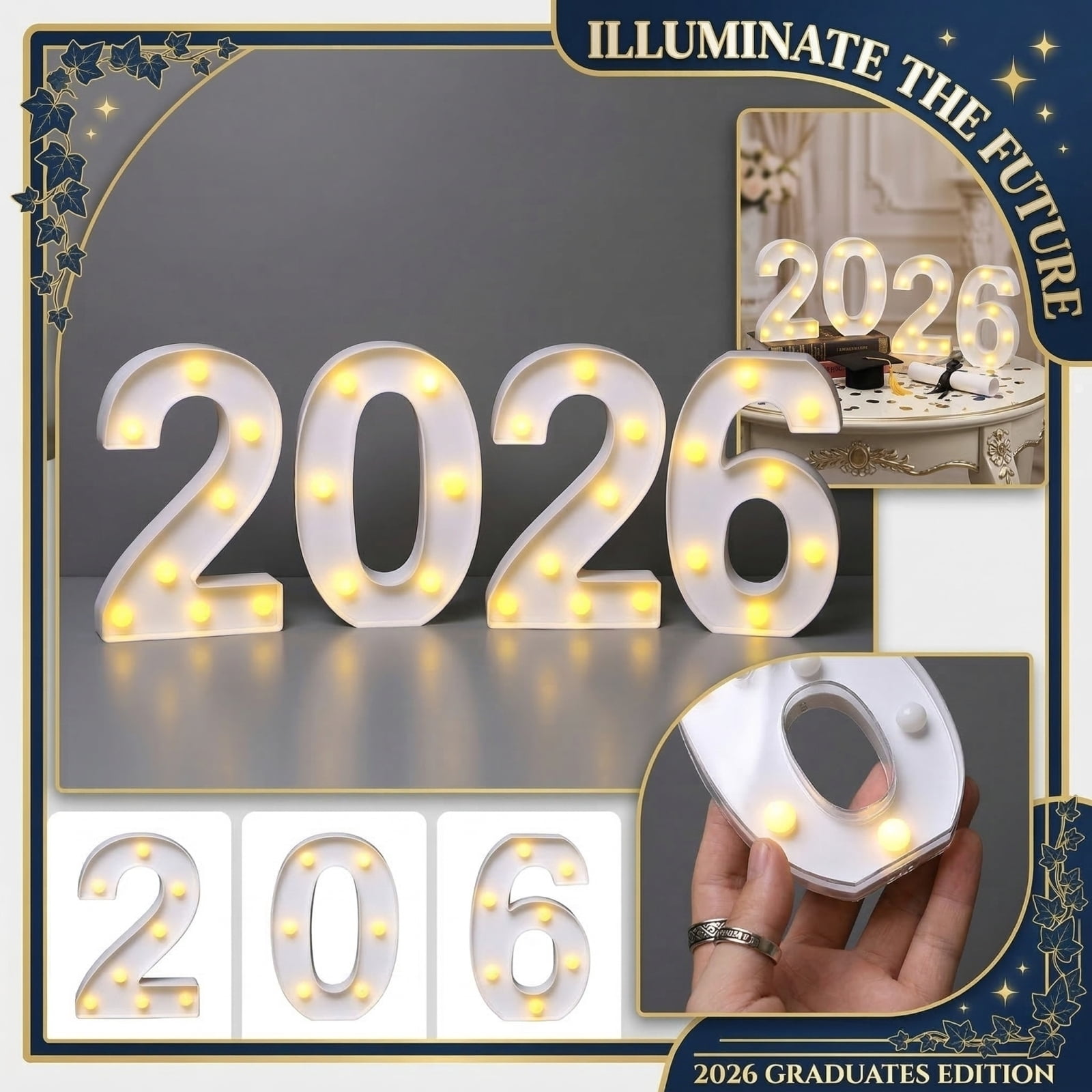 2026 Graduation Table Decorations, 9In White Plastic, Led Wall Decor ...