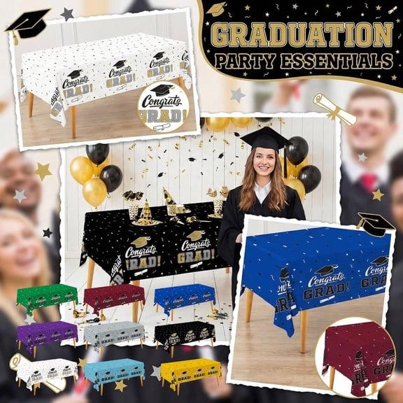 2026 Graduation Tablecloth - Congrats Grad Table Cloths, Linen Rectangle Class of Table Cover for Graduation Tables Decorations Party Decor Supplies Favors, 85.8 x 59.8 Inch Black