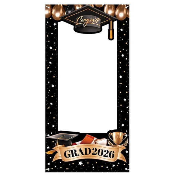 2026 Graduation Themed Photography Background Black Gold Color Fabric Graduation Backdrop For School Parties Reunions