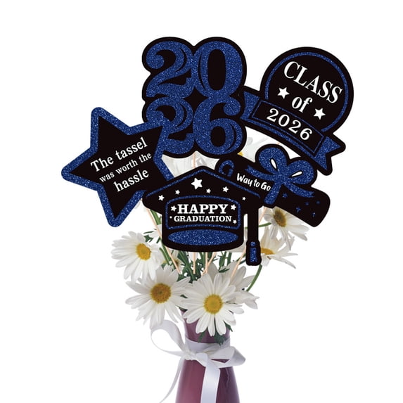 2026 Graduation Vase Insert Decoration, Glittery Cardstock Sticks for Table Centerpieces, Party Atmosphere Decor