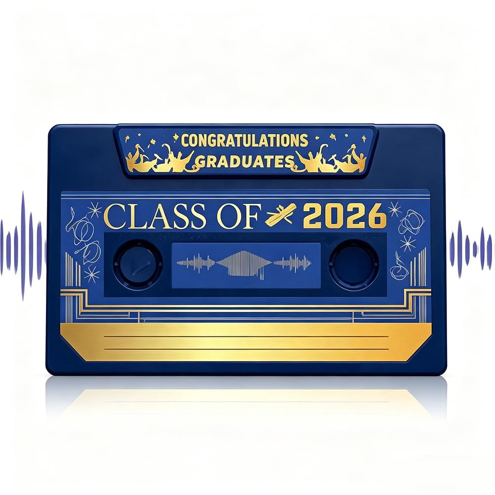2026 Graduation Voice Recordable Keepsake – Retro Tape Player with 300 Seconds Recording, Talking Greeting Card Gift for Graduates