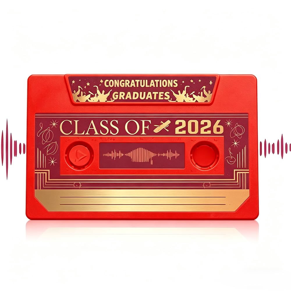 2026 Graduation Voice Recordable Keepsake – Retro Tape Player with 300 Seconds Recording, Talking Greeting Card Gift for Graduates