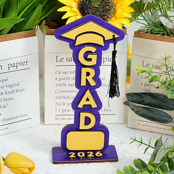 2026 Graduation Wooden Centerpiece, 3D Grad Cap Table Decor with "GRAD" Lettering, Keepsake Souvenir Gift for Party
