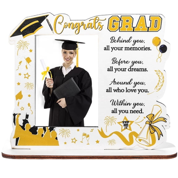 2026 Graduation Wooden Photo Frame Desk Ornament, Tabletop Keepsake with Inspirational Quotes, Congrats Grad Photo Holder for Desk, Home Office Decor