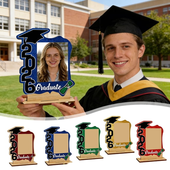 2026 Graduation Wooden Photo Frame with Stand – Tabletop Picture Display for High School College Senior, Graduation Keepsake & Party Decor