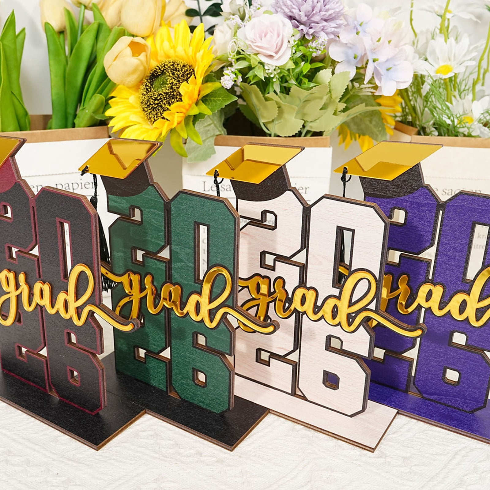 2026 Graduation Wooden Tabletop Decoration Sign with Cap and Tassel 7.9in, Graduation Party Table Centerpiece Decor for Home Party Celebration and Graduation Gift