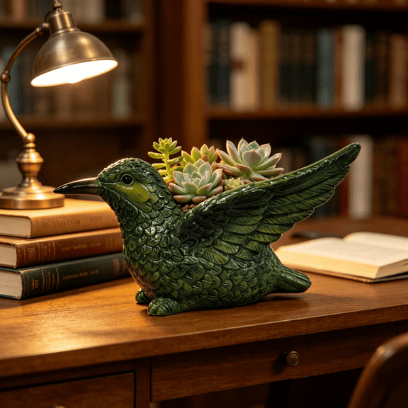 2026 Green Hummingbird Succulent Pot, Resin Bird Planter with Drainage Hole, Lightweight Container for Cacti, Nature Gift for Balcony Decor 1PC Green