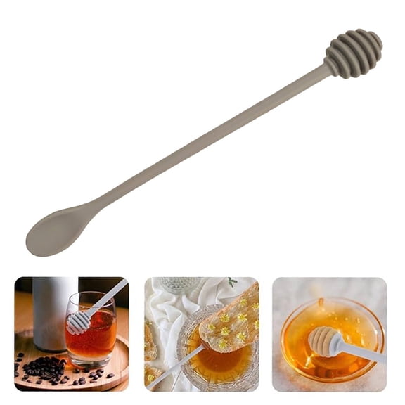 2026 Grey Silicone-Tipped Nylon Mixing Spoon – Long Handle Honey & Syrup Blender for Tea, Jam & Cooking, Non-Scratch (nylon)