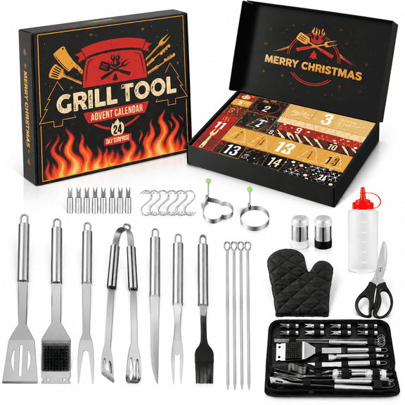 2026 Grill Tool Advent Calendar 24-Day Grilling Countdown with Practical BBQ Tools and Storage Bag