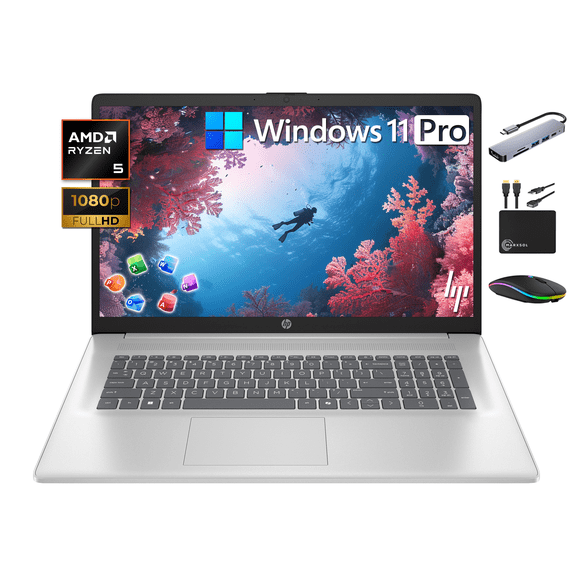 2026 HP 17.3 Inch Laptop Computer, AMD Ryzen 5 7430U, 16GB RAM & 1TB Storage (512GB SSD+500GB Ext), MS Office Suite for Business & Student, Win 11 Pro, IPS FHD, Wi-Fi 6, USB-C, MarxsolAccessory