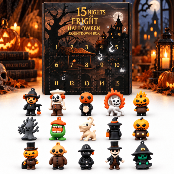 Halloween Advent Calendar 2026, 15 Days Halloween Countdown Calendar with 15 Spooky 3D Mini Figurines, Countdown Box for Home Party Favors Holiday Gift