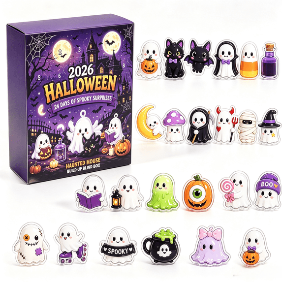 2026 Halloween Advent Calendar, 24 Days Countdown Box, Acrylic Ghosts Airplane Blind Box with 3 Rare,Halloween Countdown Calendar Pendants, Collectible Gift for Holiday Home Farmhouse Room Decor