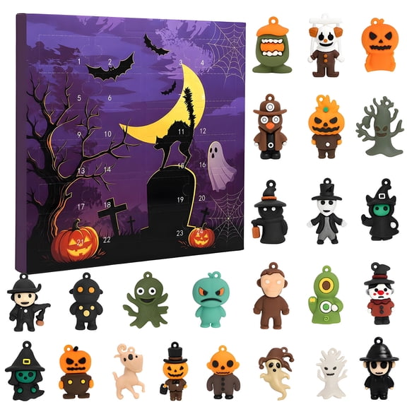 2026 Halloween Advent Calendar, 24 Days Countdown Calendar with 24 Pcs Spooky Mini PVC Figurines, Pumpkin Ghost Witch Horror Figures Collectible Charms, Halloween Party Toy Gifts