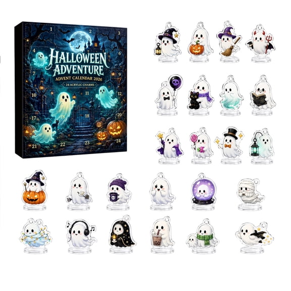 2026 Halloween Advent Calendar 24 Days Countdown with Acrylic Ghost Figurine Ornaments for Fall Indoor Home Decor and Holiday Party Supplies