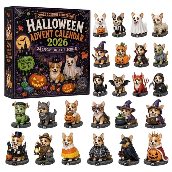 2026 Halloween Advent Calendar, 24 Pcs 2D Acrylic Corgi Collectible Figures