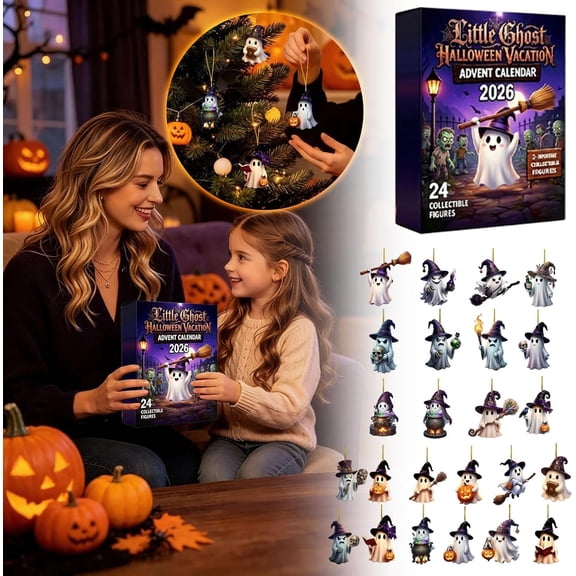 2026 Halloween Advent Calendar, 2D Acrylic Ghost Hanging Ornament Set, Lighted Display Frame Spooky Decoration for Home Party Indoor Window Decor (Black)