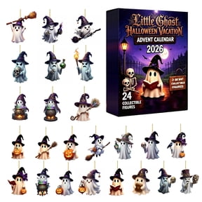 2026 Halloween Advent Calendar with 24Pcs 2D Light Up Acrylic Hanging Ornaments, Lighted Display Countdown Decor for Home Party