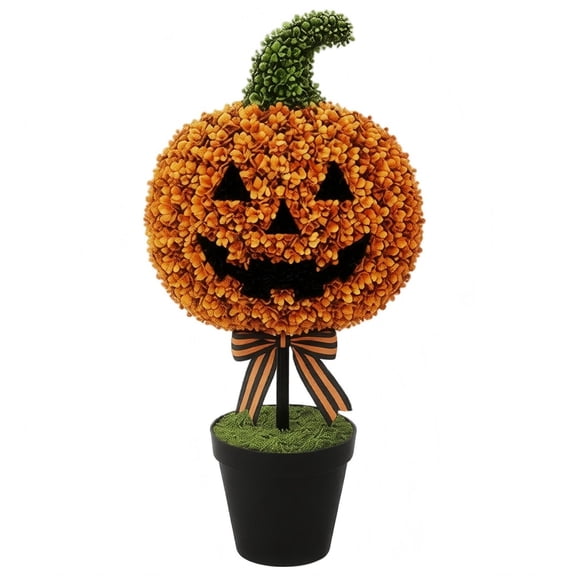 2026 Halloween Artificial Pumpkin Shaped Topiary Tree, 23.6" UV Resistant Faux Potted Plants Artificial Pumpkin Topiary Ball Tree, Home Decor for Halloween Thanksgiving Party Decorations