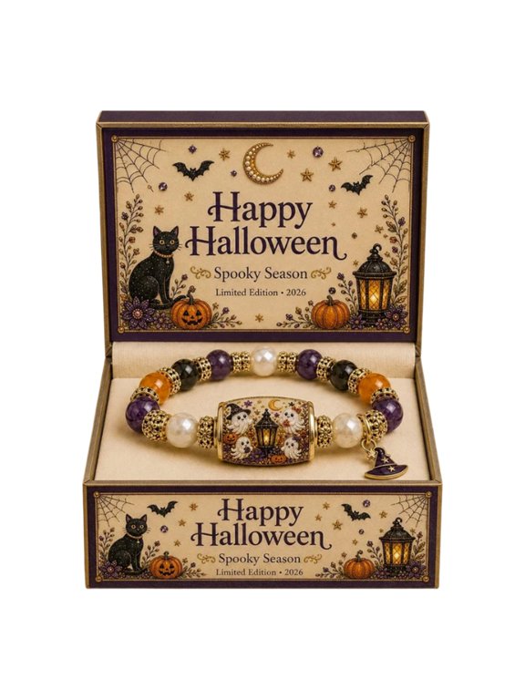 2026 Halloween Beaded Bracelet Gift | Halloween Black Cat Bracelet | Pumpkin Beaded Design | Fall Party Accessory D
