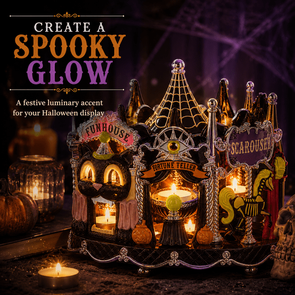 2026 Halloween Carnival Luminary Candlestick Stand Spooky Black Cat Carnival Candle Display for Haunted House Theme, Mantel, Shelf and Halloween Decor