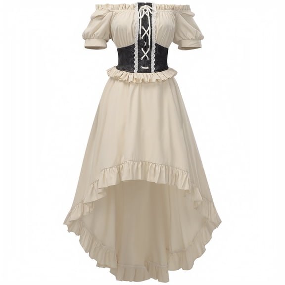 2026 Halloween Costume Renaissance Faire Costume Women Pirate Dress Off Shoulder High Low Victorian Steampunk Dress