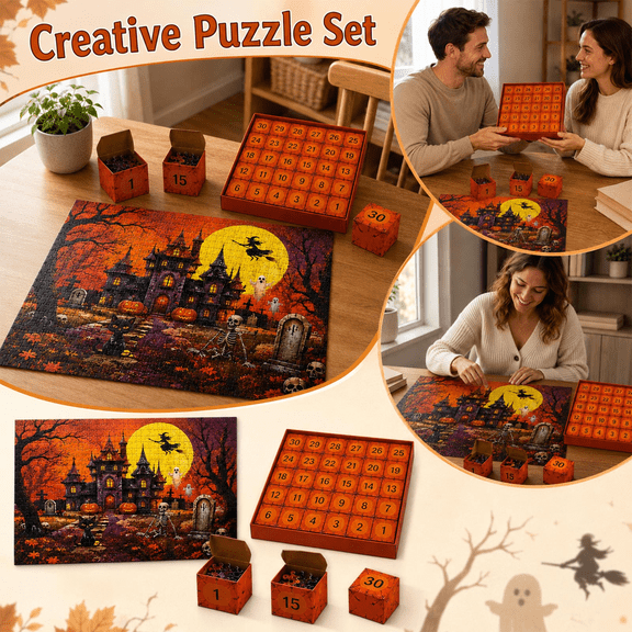2026 Halloween Countdown Advent Calendar Puzzle, 1008 Pieces Haunted Castle Jigsaw Puzzle, 30-Day Daily Surprise Game for Kids Adults