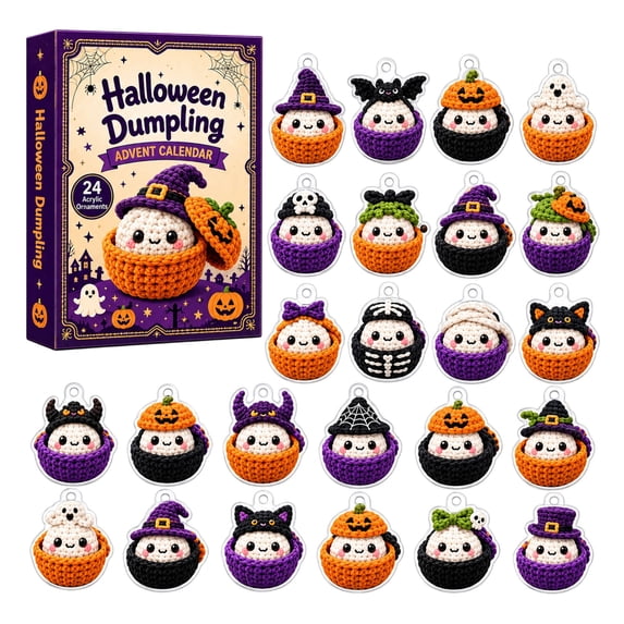 2026 Halloween Dumpling Advent Calendar, Assorted Cute Knitted‑Look Halloween Themed Acrylic Pendant Ornaments, Halloween Tree Hanging Decor, Holiday Countdown Present for Home Party Decoration