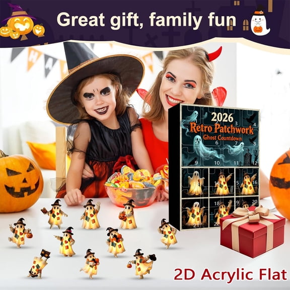 2026 Halloween Ghost Advent Calendar 2D Acrylic Patchwork Ghost Pendants 24 Days Surprise Countdown Blind Box For Wall Window Decor(Black-26X18Cm)