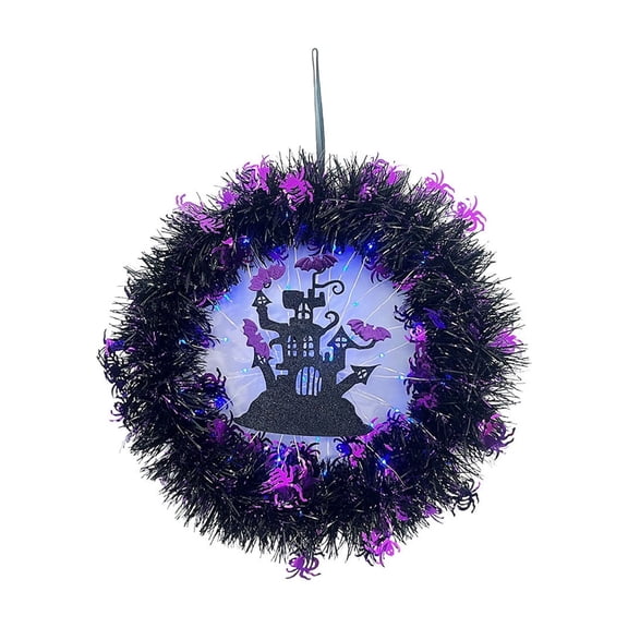 2026 Halloween Indoor Decorations Halloween Wreath With Lights Lit Waterproof Black Grapevine Ghost Decor Battery Operated With Timer For Front Door Porch Indoor Outdoor