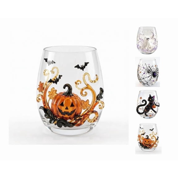 2026 Halloween Pumpkin 3D Decorative Glass | Capture the Spirit of Fall, Elegant Raised Motifs for Sparkling Water & Seasonal Display