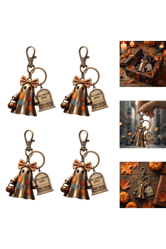 2026 Halloween Spirit Boo Crew Ghost Keychain, Ghost Lover Gift | Cute Spooky Metal Keychain, Halloween Purse Charm Accessory, Halloween Spooky Boo Key Ring (4PC)