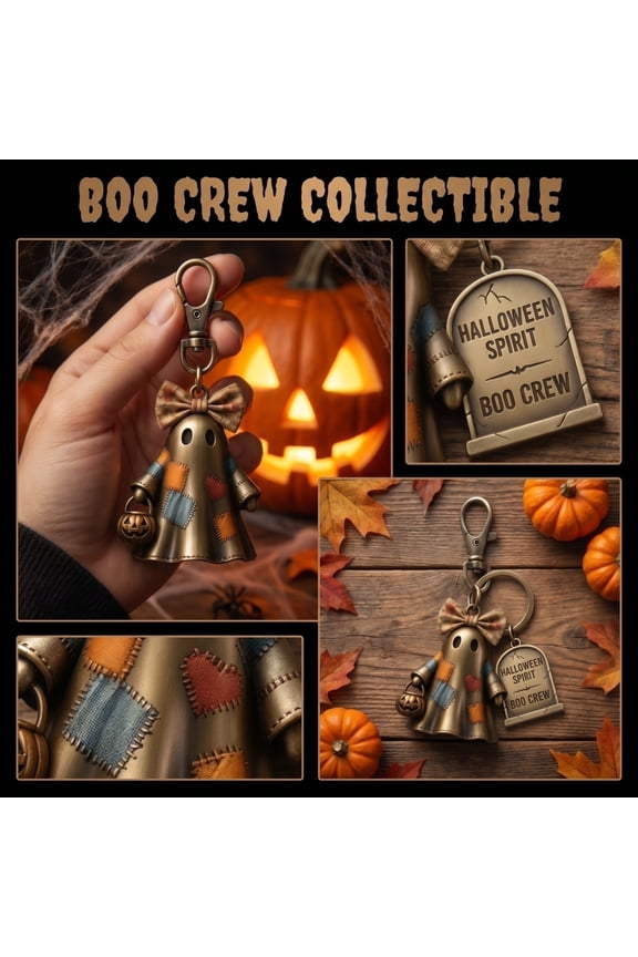2026 Halloween Spirit Crew Ghost Keychain, Halloween Spooky Boo Key Ring with Bow & Tombstone, Wallet Car Keys Accessory Gift 1pcs